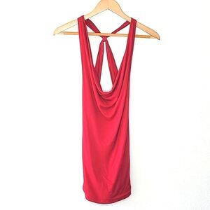 PIACE Red Cowl Neck Open Back Dressy Tank Top size M Date Night Girls Night Out